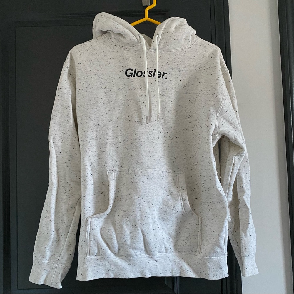 LIMITED EDITION Glossier pullover hoodie in white and black. size small - Unisex